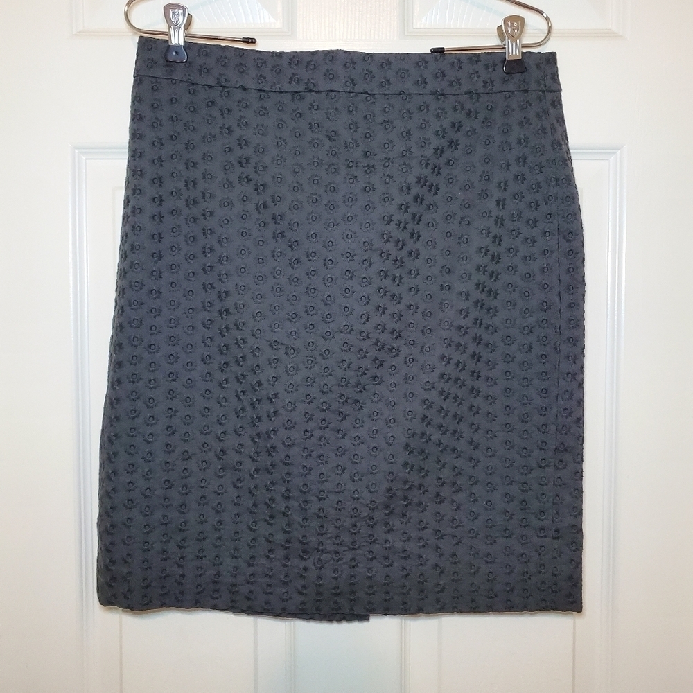 J. Crew Lined Cotton Embroidered Skirt-Sz 8 Dark Gray